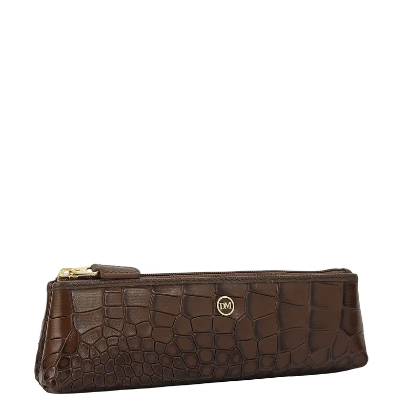 Da Milano Walnut Croco Leather Multi Pouch - Walnut  | Best Price UAE